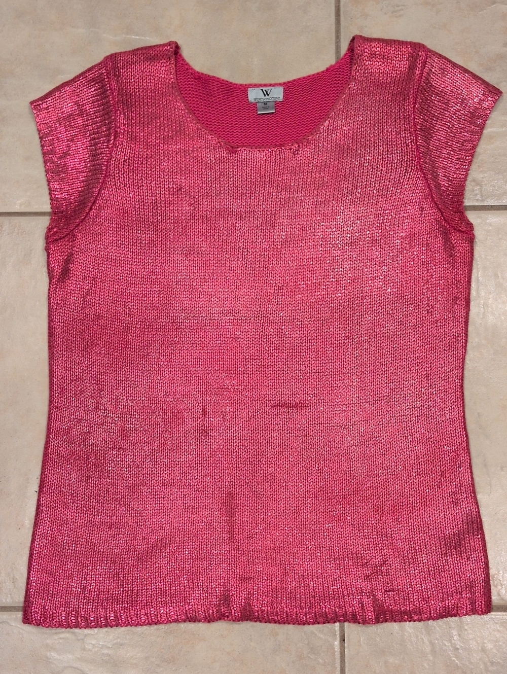 Worthington Pink Shiny Knit Top Size Medium